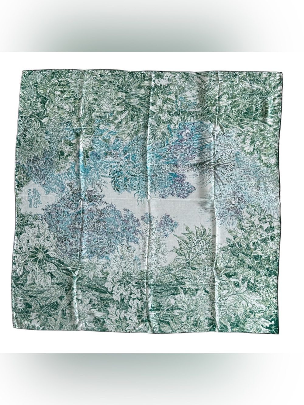 Cashmere-Silk 90cm TWO-TONE Botanical Blue Shawl Scarf